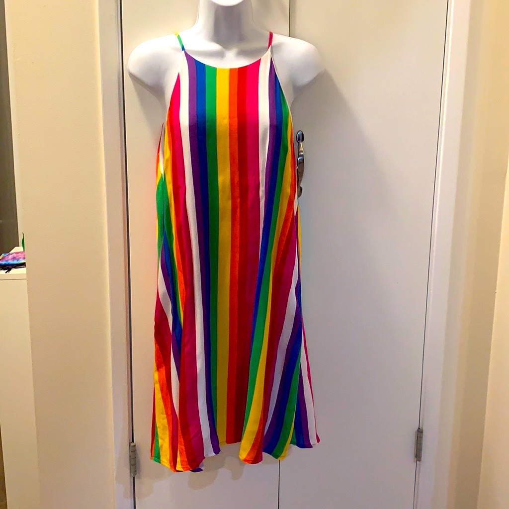 Peach Love California Rainbow Striped Shift Dress M